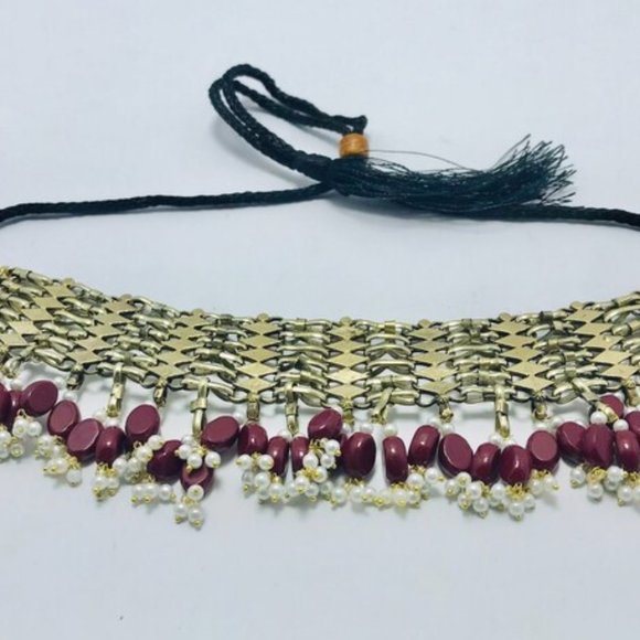 Woven Pearl Afghan Choker Necklace With Pearls and Beads - Picture 4 of 5